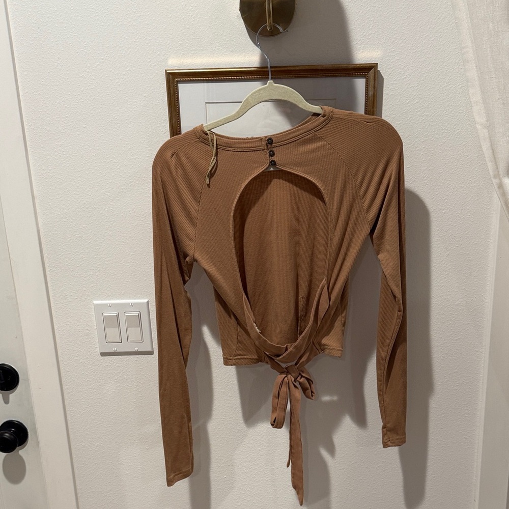Free People Chestnut Brown Long-Sleeve Tie-Front Tee - Picture 2 of 2